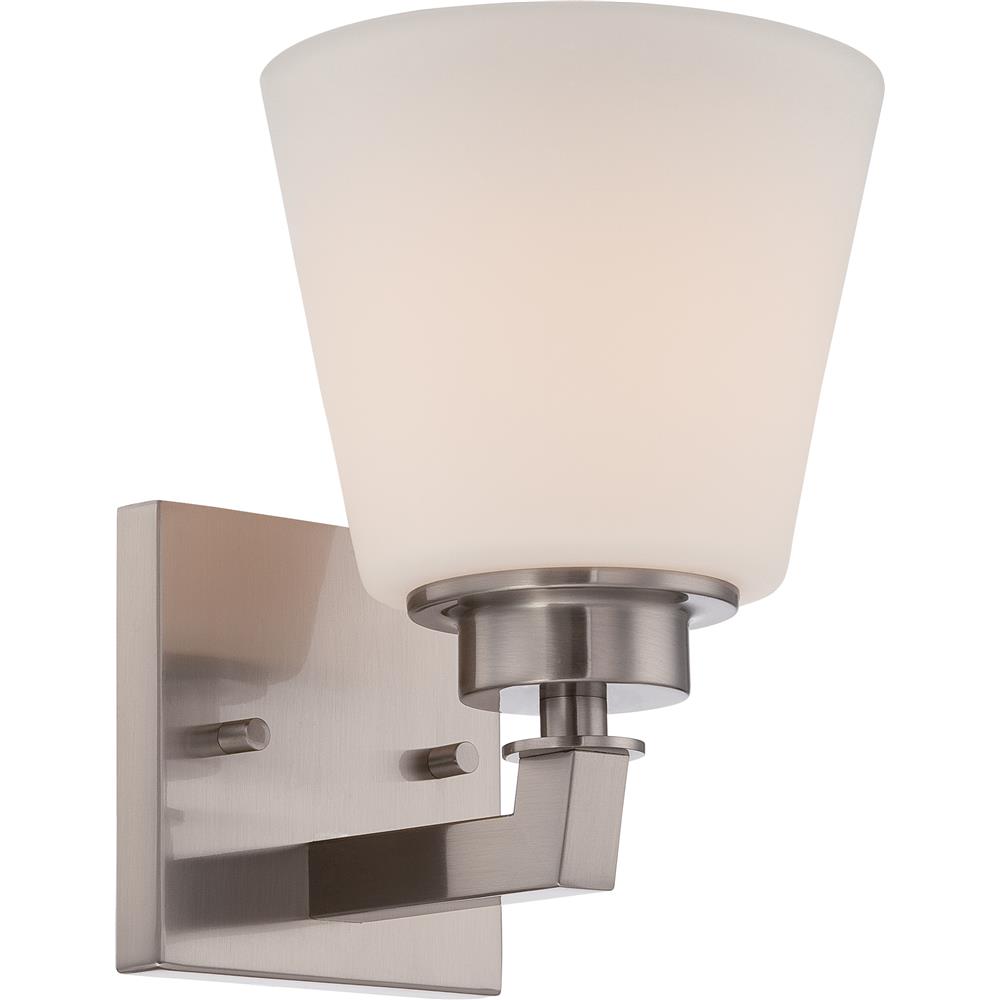 Nuvo Lighting 60/5451  Mobili - 1 Light Vanity Fixture with Satin White Glass in Brushed Nickel Finish